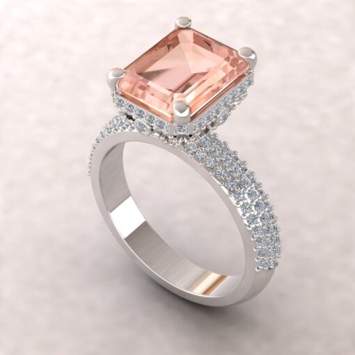 Emerald Cut Peach Morganite Engagement Ring White Gold Platinum LS5283