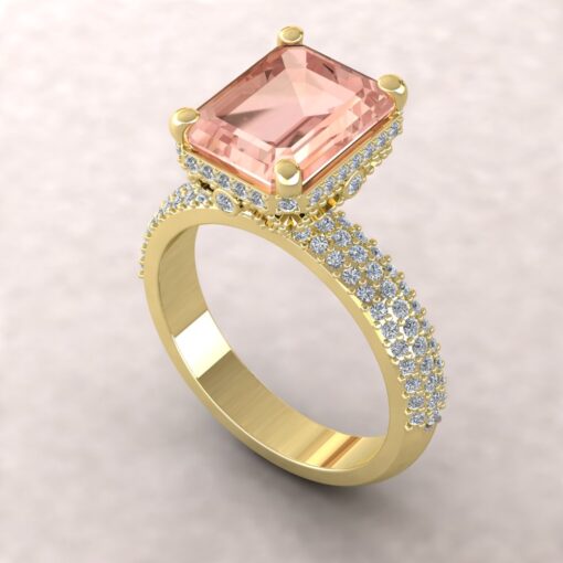 Emerald Cut Peachy Pink Morganite Engagement Ring Yellow Gold LS5283