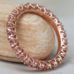 Full Eternity Round Peach Pink Morganite Wedding Band Rose Gold LS6024