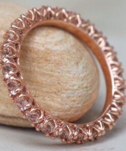 Full Eternity Round Peach Pink Morganite Wedding Band Rose Gold LS6024
