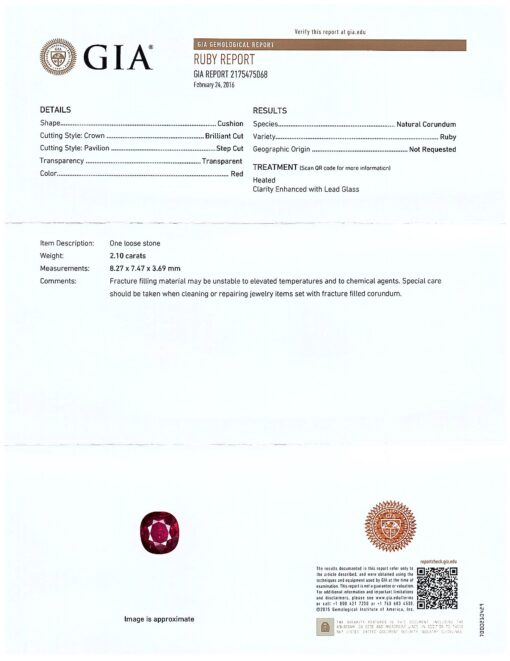 GIA Certificate Rectangular Cushion Blood Ruby Loose Gemstone LSG480