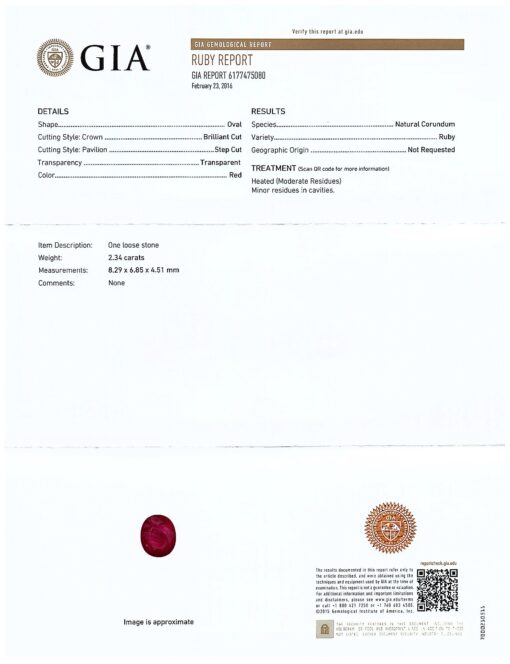 GIA Certified 2 Carat Ruby Oval Cut Rich Red Color Certificate LSG361