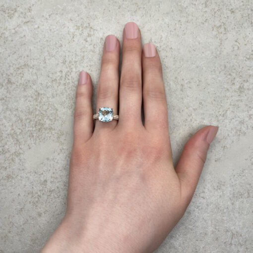 Genuine AAA Blue Aquamarine Diamond Engagement Ring Rose Gold LS5920