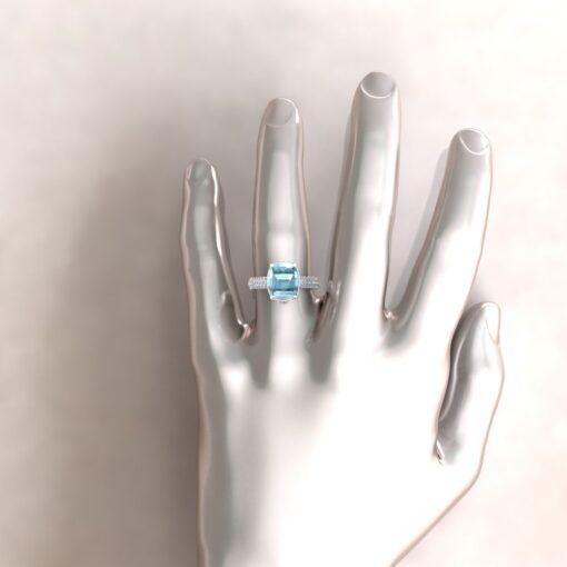 Genuine AAA Blue Aquamarine Engagement Ring White Gold Platinum LS5918