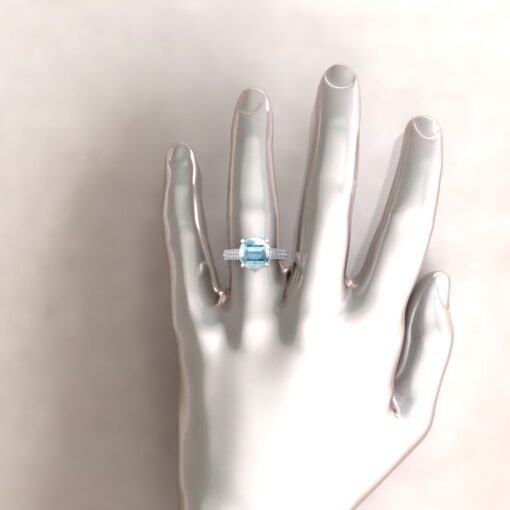 Genuine AAA Blue Aquamarine Engagement Ring White Gold Platinum LS5919