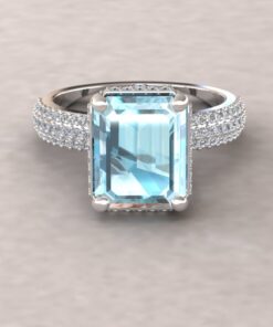 Genuine AAA Blue Aquamarine Engagement Ring White Gold Platinum LS6042