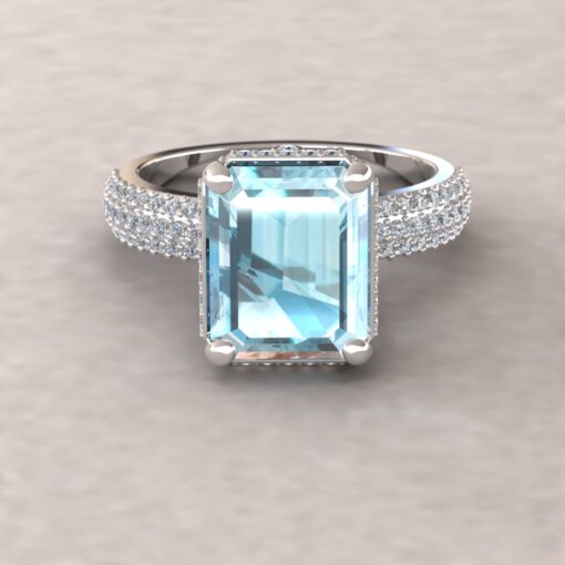 Genuine AAA Blue Aquamarine Engagement Ring White Gold Platinum LS6042