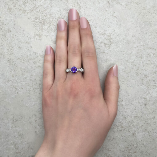 Genuine Amethyst February Birthstone Ring White Gold Platinum LS5890