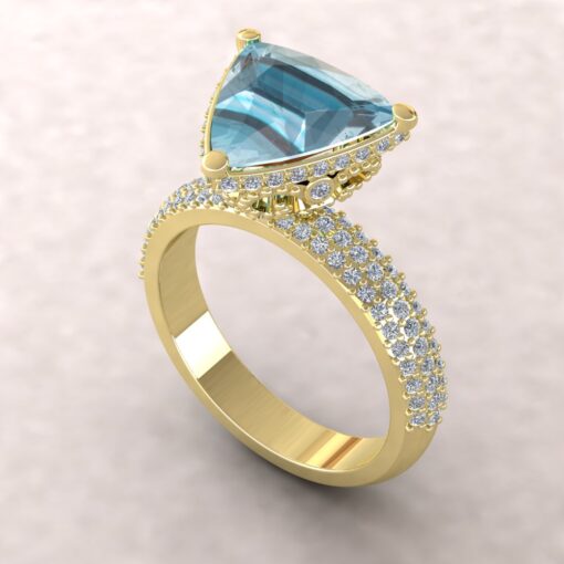 Genuine Aquamarine Engagement Ring Filigree Basket Yellow Gold LS5287
