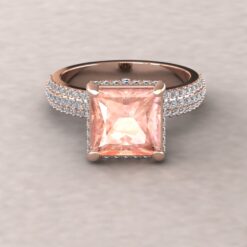Genuine Peachy Morganite Engagement Ring Triple Shank Rose Gold LS6039