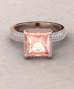 Genuine Peachy Morganite Engagement Ring Triple Shank Rose Gold LS6039