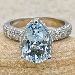 Genuine Pear Cut Aquamarine Engagement Ring White Gold Platinum LS5917