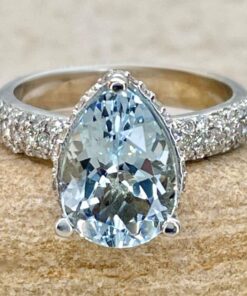 Genuine Pear Cut Aquamarine Engagement Ring White Gold Platinum LS5917