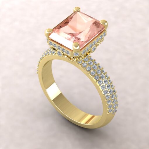 Half Eternity Radiant Cut Peach Pink Morganite Ring Yellow Gold LS6040