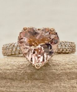 Half Eternity Shank Heart Shape Peach Morganite Ring Rose Gold LS5290