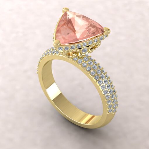 Half Eternity Trillion Peachy Pink Morganite Ring Yellow Gold LS6041