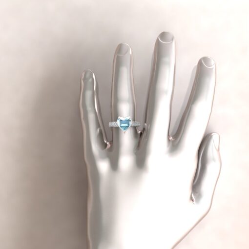 Heart Cut Aquamarine Lab Diamond Hand Platinum LS5915