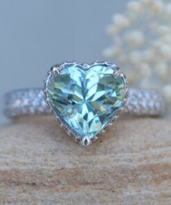 Heart Cut Blue Aquamarine Engagement Ring White Gold Platinum LS5915