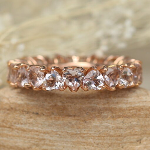 Heart Cut Peach Morganite Full Eternity Wedding Band Rose Gold LS5937