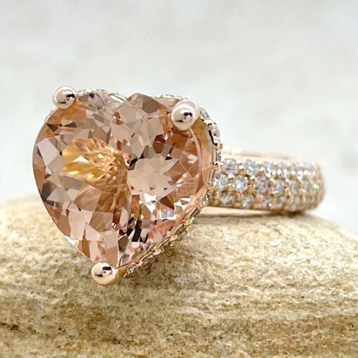 Heart Peach Pink Morganite Ring Diamond Hidden Halo Rose Gold LS5290