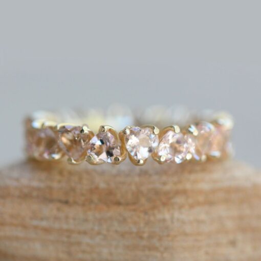 Heart Peachy Pink Morganite Gemstone Eternity Ring Yellow Gold LS5937