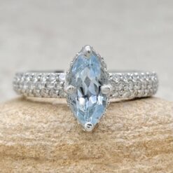 Marquise Cut Aquamarine Diamond Shank Ring White Gold Platinum LS5286
