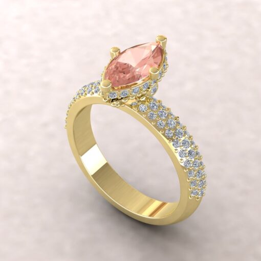 Marquise Morganite Diamond Engagement Ring Filigree Yellow Gold LS6038