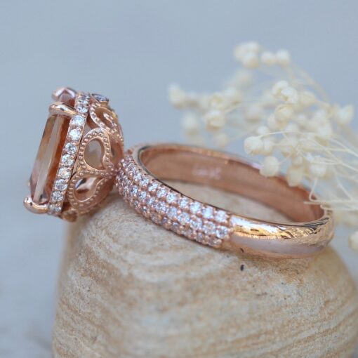Morganite Engagement Ring Triple Half Eternity Shank Rose Gold LS4482