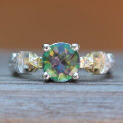 Mystic Topaz Sun Moon and Star Diamond Ring White Gold Platinum LS5897