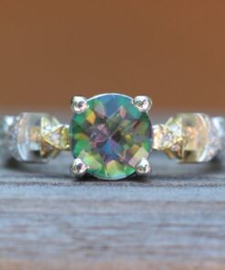 Mystic Topaz Sun Moon and Star Diamond Ring White Gold Platinum LS5897