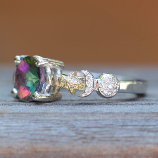 Mystic Topaz Sun Moon and Star Wedding Band White Gold Platinum LS5897