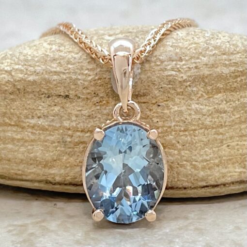 Oval Cut Aquamarine Gemstone Diamond Studded Necklace Rose Gold LS5299