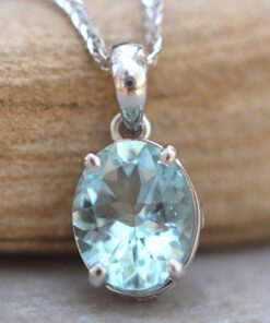 Oval Cut Blue Aquamarine Pendant Filigree White Gold Platinum LS5299