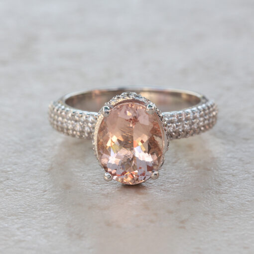Oval Peachy Pink Morganite Engagement Ring White Gold Platinum LS5327