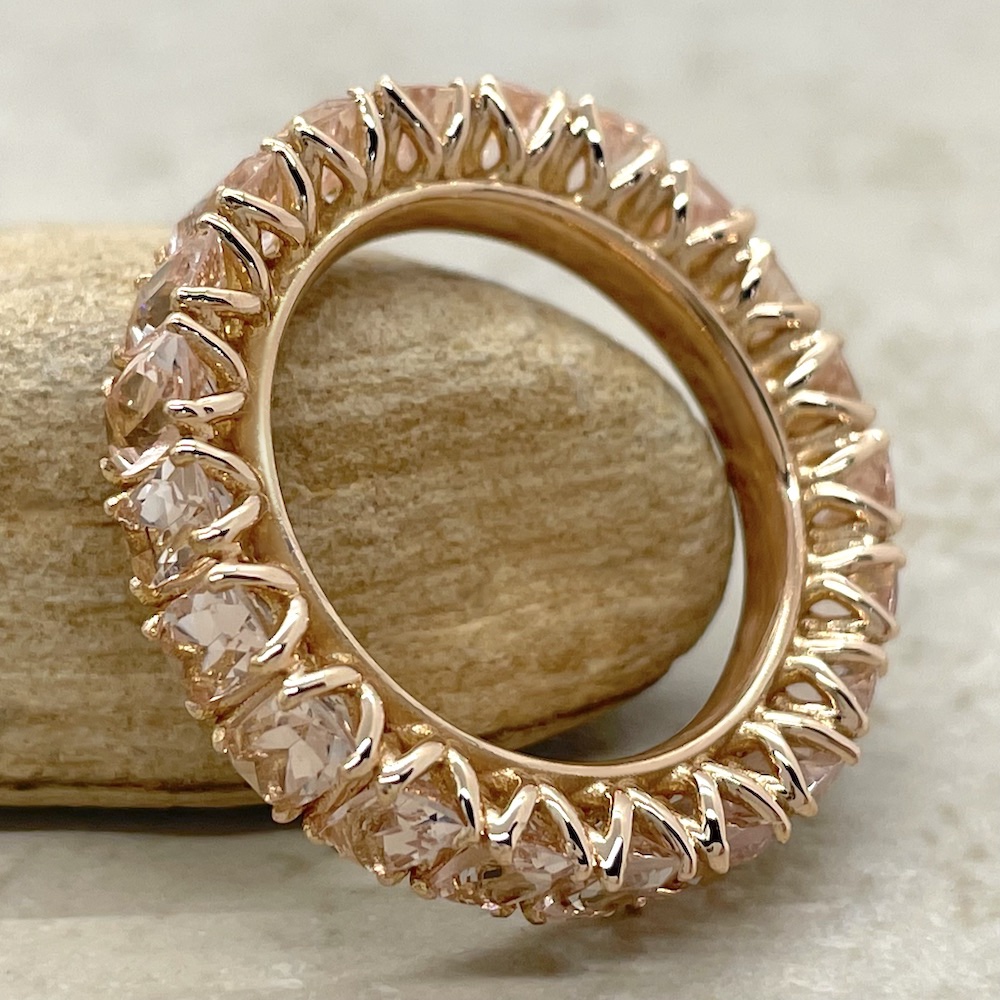 Peach Pink Morganite Full Eternity Ring Flower Prongs Rose Gold LS5943