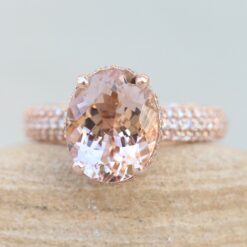 Peach Pink Morganite Ring Half Eternity Diamond Shank Rose Gold LS5327