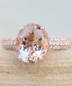 Peach Pink Morganite Ring Half Eternity Diamond Shank Rose Gold LS5327