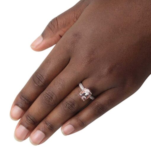 Peachy Pink Cushion Morganite Diamond Engagement Ring Rose Gold LS4482