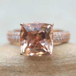 Peachy Pink Morganite Engagement Ring Filigree Basket Rose Gold LS5281