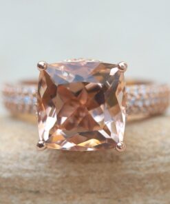 Peachy Pink Morganite Engagement Ring Filigree Basket Rose Gold LS5281