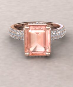 Peachy Pink Morganite White Diamond Engagement Ring Rose Gold LS5283