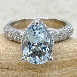 Pear Aquamarine Gemstone Ring Hidden Halo White Gold Platinum LS5917
