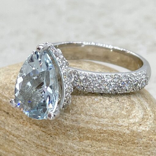 Pear Cut Aquamarine Diamond Engagement Ring White Gold Platinum LS5917