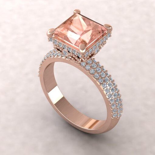 Princess Cut Morganite Organic Diamond Angle 18k Rose Gold LS6039