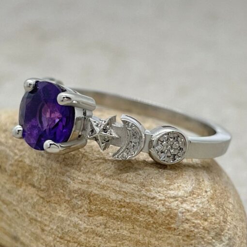 Purple Amethyst February Sun Moon Star Ring White Gold Platinum LS5890