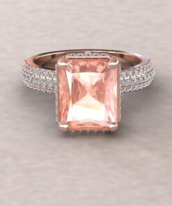 Radiant Cut AAA Peachy Pink Morganite Engagement Ring Rose Gold LS6040