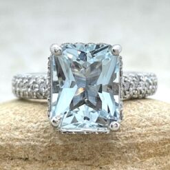 Radiant Cut Blue Aquamarine Engagement Ring White Gold Platinum LS5288