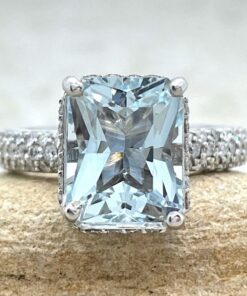 Radiant Cut Blue Aquamarine Engagement Ring White Gold Platinum LS5288