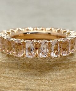 Cushion Morganite Eternity Wedding Band Front 18k Rose Gold LS5943