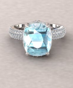 Rectangular Cut Aquamarine Engagement Ring White Gold Platinum LS5918